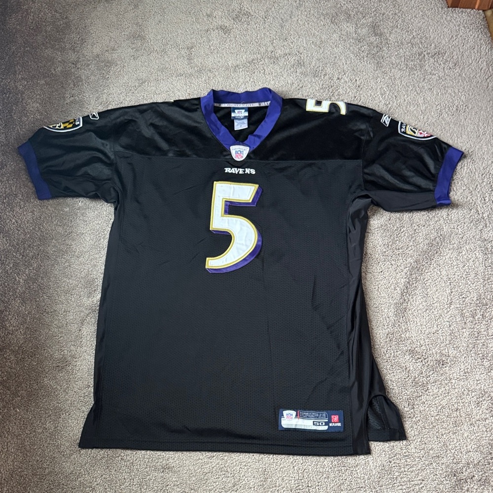 Reebok Baltimore Ravens Joe Flacco 5 Embroidered Football Jersey Size 50 Black
